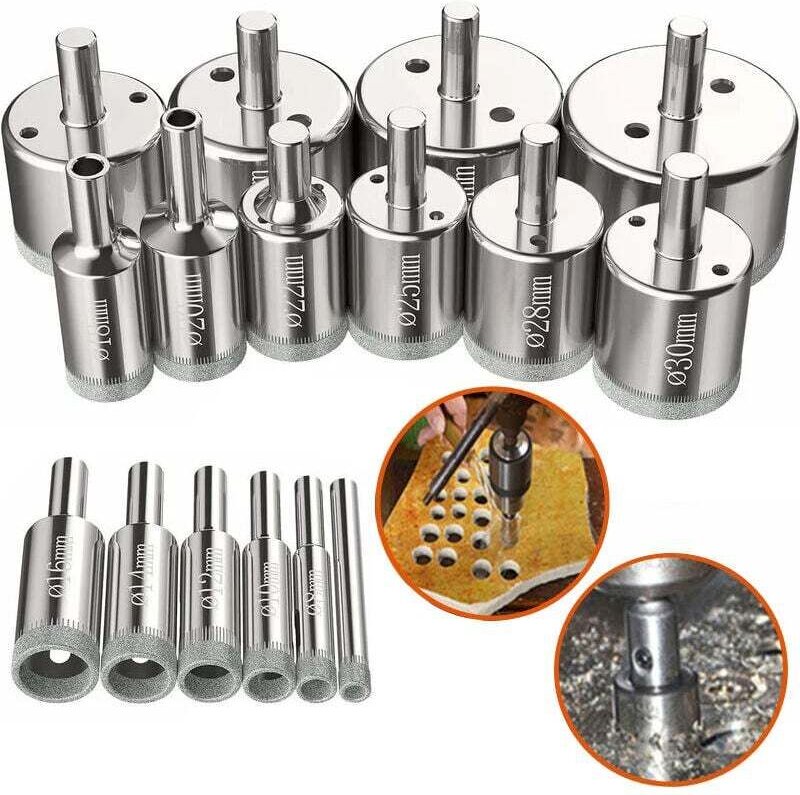 16-teiliges Lochsägen-Set, 6-50 mm Diamantbohrer, Glasbohrwerkzeuge, Lochsägen-Set für Kohlenstoffstahl, Glas, Keramik, ...