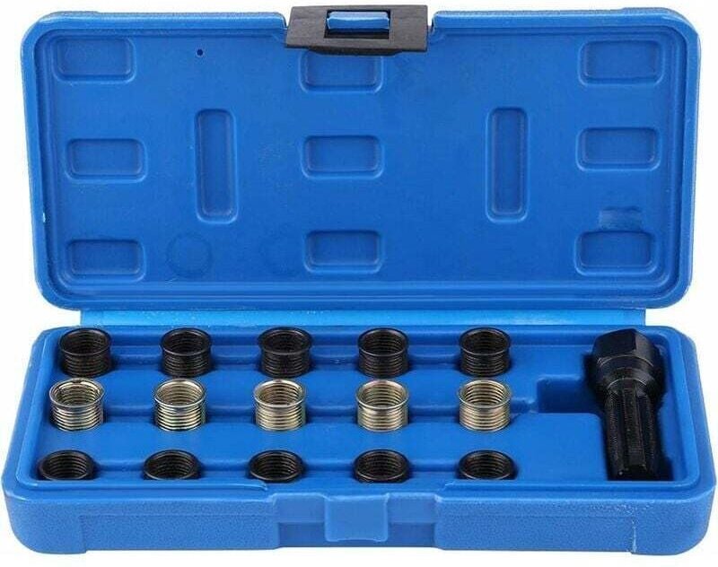 Zündkerzengewinde-Reparatur-Werkzeugsatz, 16-teilig, 14 mm x 1,25 M16-Gewindebohrer mit Koffer, tragbares Zündkerzen-Hel...