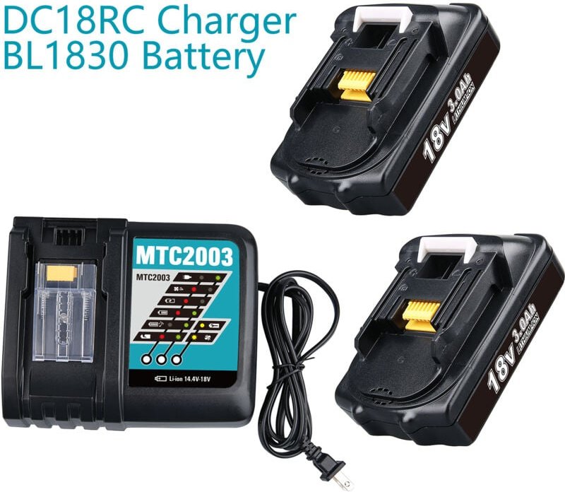 Thumbnail - Pdstation - 2er-Pack 18 v 3 Ah Akku und Ladegerät für Makita BL1830 BL1840 BL1850 BL1860 und Ladegerät 3ADC18RC DC18RD M...