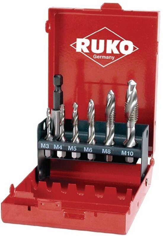 RUKO Kombi-Maschinengewindebohrer-Satz "Kurz" 7tlg. HSS in Industriekassette - R270020
