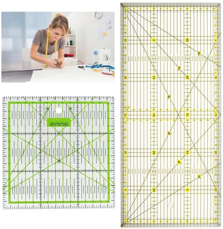 Lntyq Stück Nählineal, 30 x 15 cm/ 15 x 15 cm Nählineal-Set, Nählineal mit Winkelmarkierungen, transparente Acryl-Skala,...