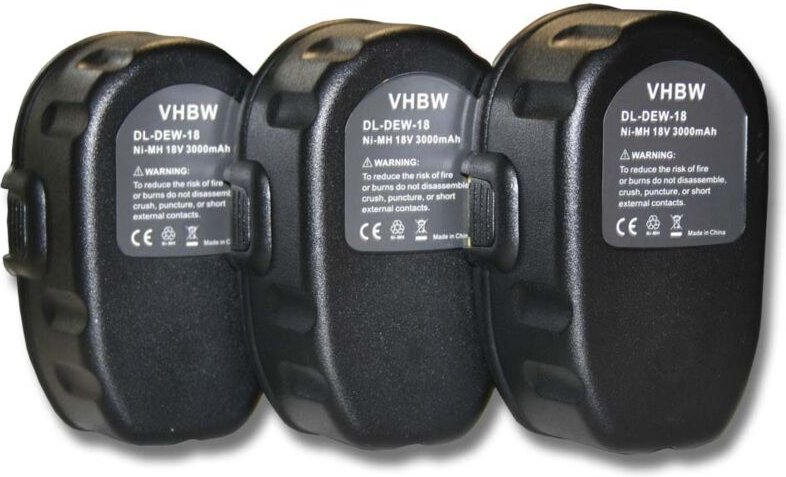 Vhbw - 3x Akku (3000 mAh, NiMH, 18 v) kompatibel mit Dewalt DW999KQ, DW999K2H, DW999K-2 Werkzeug
