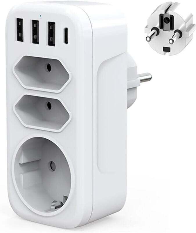 4000-Watt-USB-C-Wandsteckdosenleiste mit 3 USB- und Typ-C-Anschlüssen, 1 Schuko-Steckdose und 2 Euro-Steckdosen für Zuha...