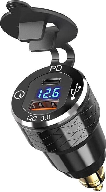 Tlily - pd 3.0 Typ c usb Schnell LadegeräT din auf und 18W qc Power Steckdose mit Voltmeter für 12V-24V MotorräDer