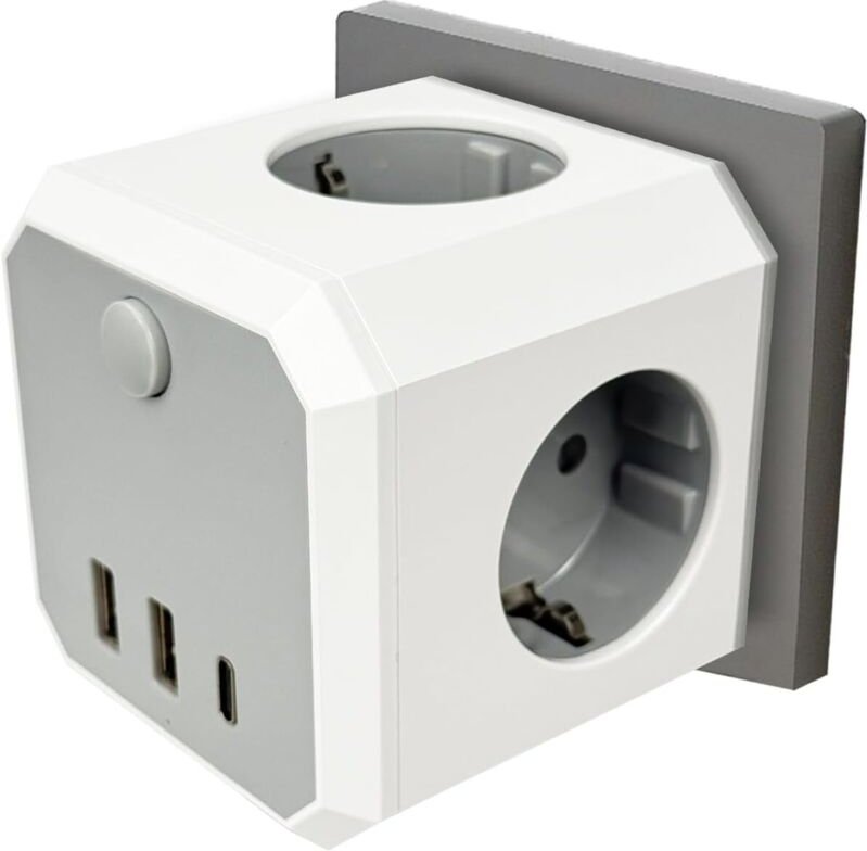 Mehrfachsteckdose ohne Kabel, 4 Fach Steckdosenleiste mit 2 USB A und 1 USB C, 16A 4000W Steckdosenwürfel ohne Kabel, Cu...