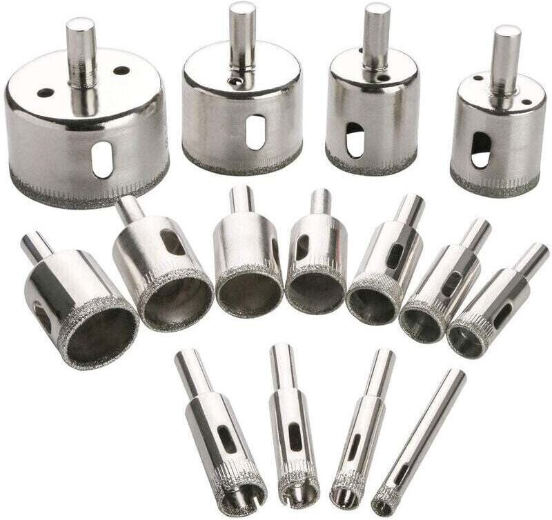 Ensemble de 15 scies cloches diamantées pour verre, bouteilles, marbre, granit et carrelage (6-50 mm)