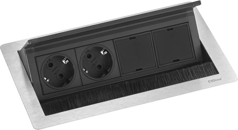Evoline Flip Top Push Data M Steckdosenleiste, 2 freie Modulplätzen, Edelstahl