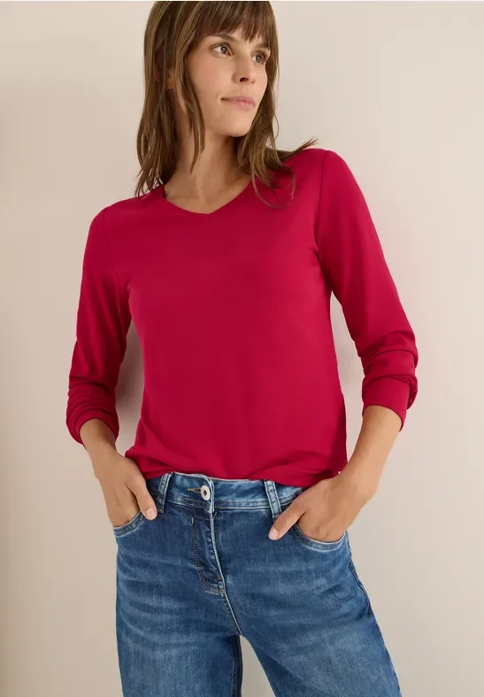 Thumbnail - Cecil Damen V-Neck Langarmshirt in Rot, Gr: L