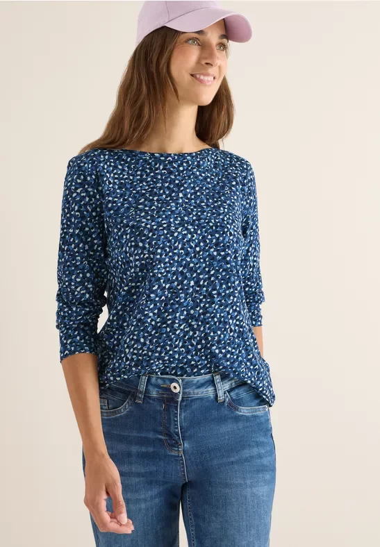 Cecil Damen Gemustertes Langarmshirt in Blau, Gr: XS