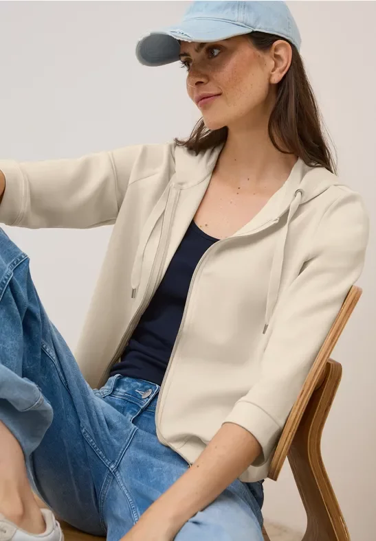 Thumbnail - Cecil Damen Softe Kapuzenjacke in Beige, Gr: XXL
