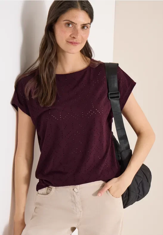 Cecil Damen Shirt mit Boatneck in Ajour-Optik in Rot, Gr: XXL