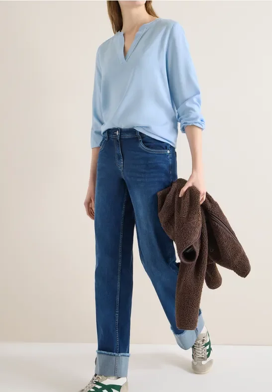 Thumbnail - Cecil Damen Bluse in Unifarbe in Blau, Gr: 3XL