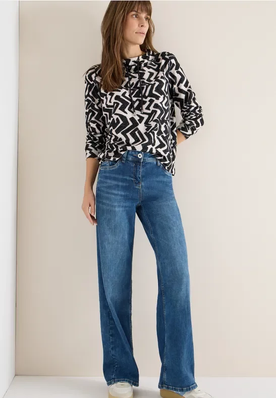 Thumbnail - Cecil Damen Cosy Shirt mit Grafikmuster in Grau, Gr: M