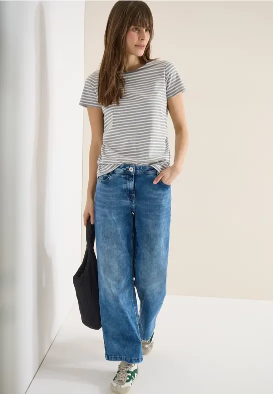 Cecil Damen Kurzarm Shirt mit seitlicher Raffung in Grün, Gr: L