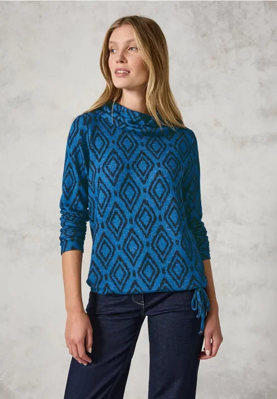 Cecil Damen Flauschiges Shirt mit Print in Blau, Gr: XXL