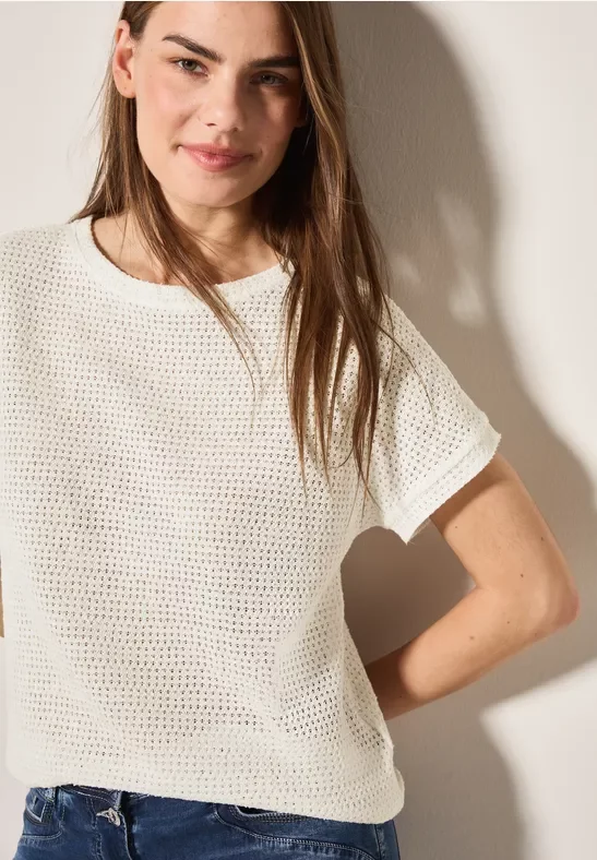 Cecil Damen Struktur-T-Shirt in Weiß, Gr: XS