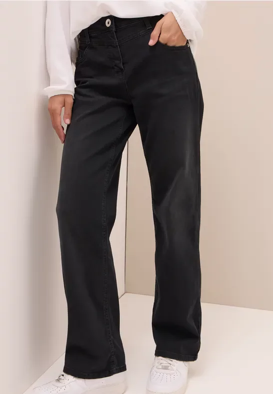 Cecil Damen Wide Leg Jeans in Grau, Gr: 34