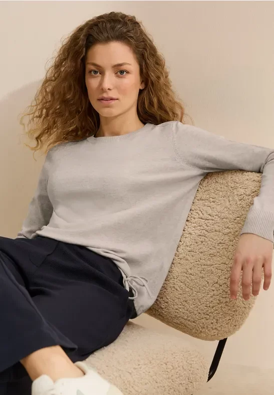 Cecil Damen Pullover mit Mesh-Detail in Beige, Gr: XL