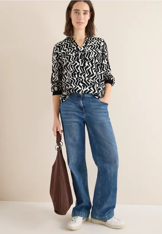 Cecil Damen Print-Bluse mit Tape in Grau, Gr: M