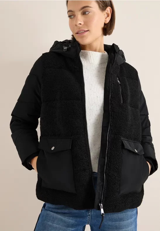 Cecil Damen Teddy Jacke mit Strukturmix in Schwarz, Gr: L