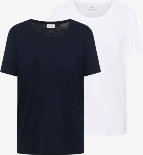 Cecil Damen Basic T-Shirt mit Rundhals im 2er-Pack in Multicolour, Gr: XS