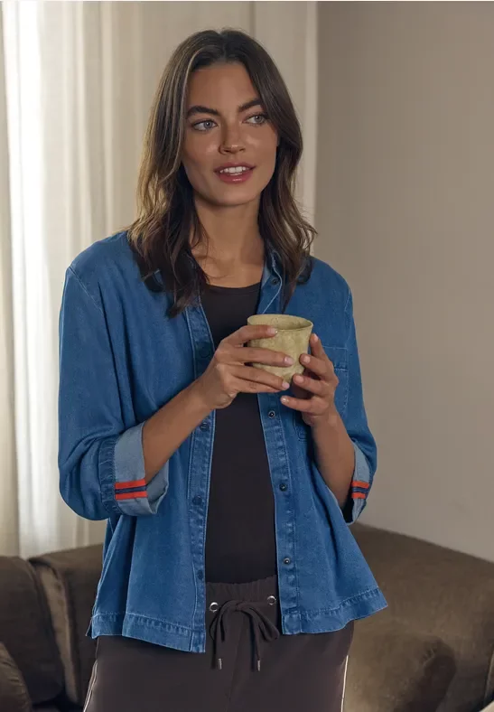 Cecil Damen Denim-Look Bluse in Blau, Gr: M