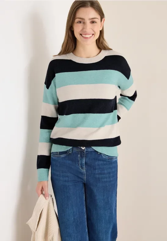 Cecil Damen Gestreifter Pullover in Blau, Gr: 3XL