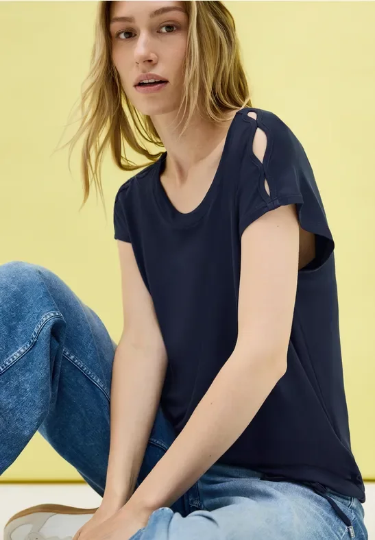 Thumbnail - Cecil Damen Shirt mit Cut-Out Details in Blau, Gr: M