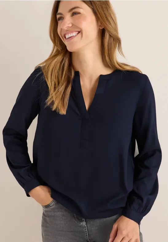 Cecil Damen Split Neck Bluse in Blau, Gr: L