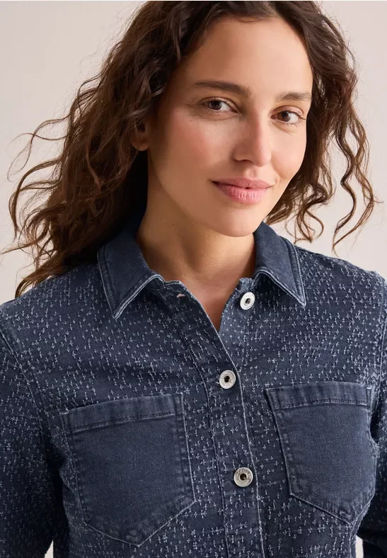 Cecil Damen Jeansjacke im Bouclé-Look in Blau, Gr: XS