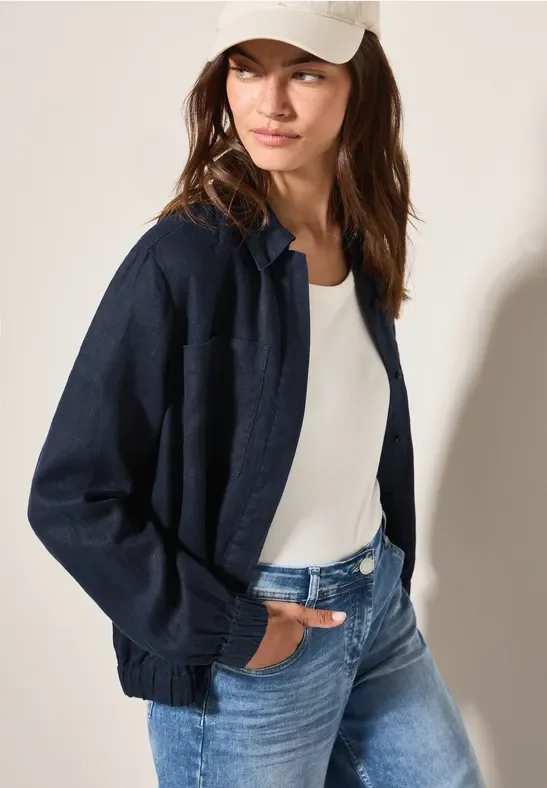 Cecil Damen Leinen-Blouson in Blau, Gr: XXL