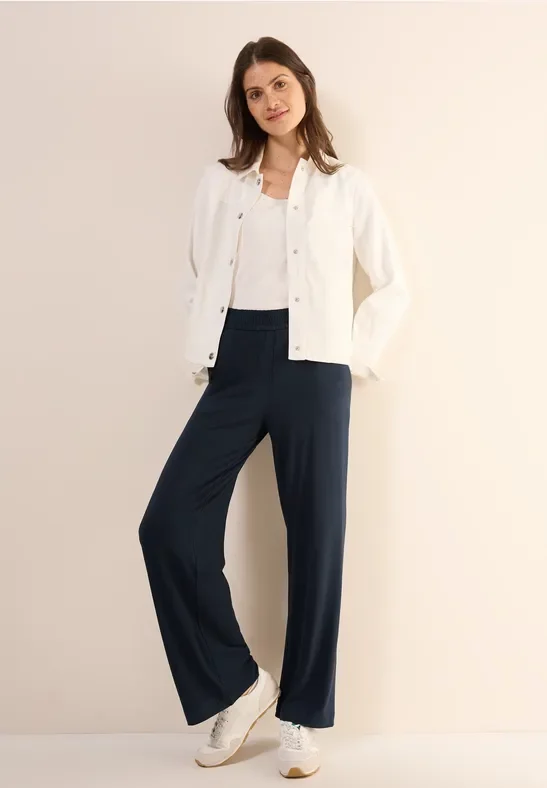 Thumbnail - Cecil Damen Wide Leg Jersey-Hose in Blau, Gr: XXL