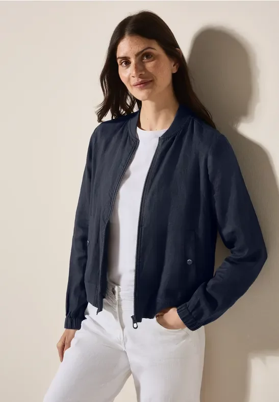 Thumbnail - Cecil Damen Leichter Leinen-Blouson in Blau, Gr: XL