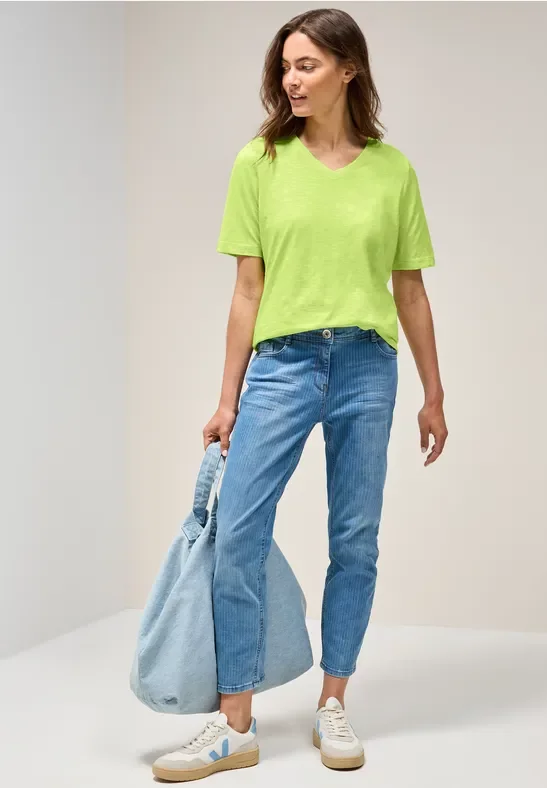 Cecil Damen Basic V-Neck T-Shirt in Gelb, Gr: XS