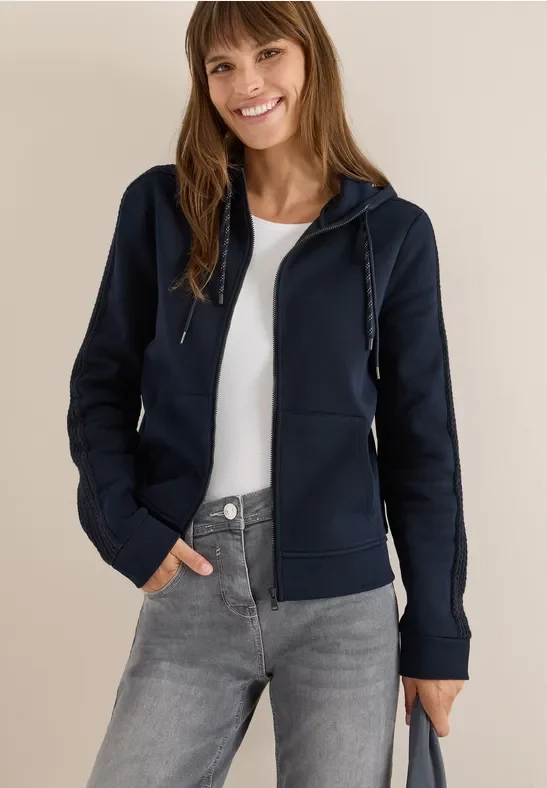 Cecil Damen Sweatjacke mit Zopfmuster in Blau, Gr: XXL
