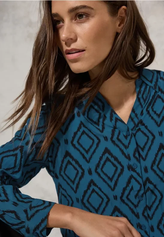 Thumbnail - Cecil Damen Bedruckte Longbluse in Blau, Gr: XXL