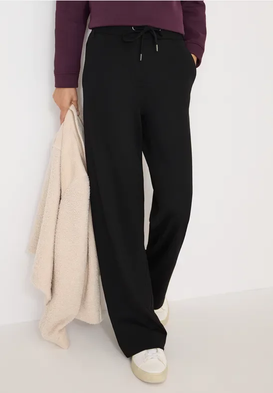 Cecil Damen Straight Leg Jersey-Hose in Schwarz, Gr: M