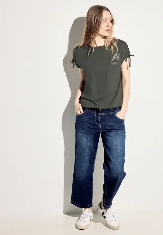 Cecil Damen T-Shirt mit Raffung in Grün, Gr: L