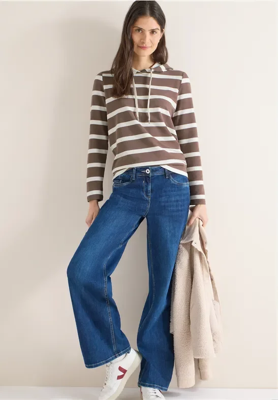Cecil Damen Gestreiftes Hoodieshirt in Beige, Gr: XXL