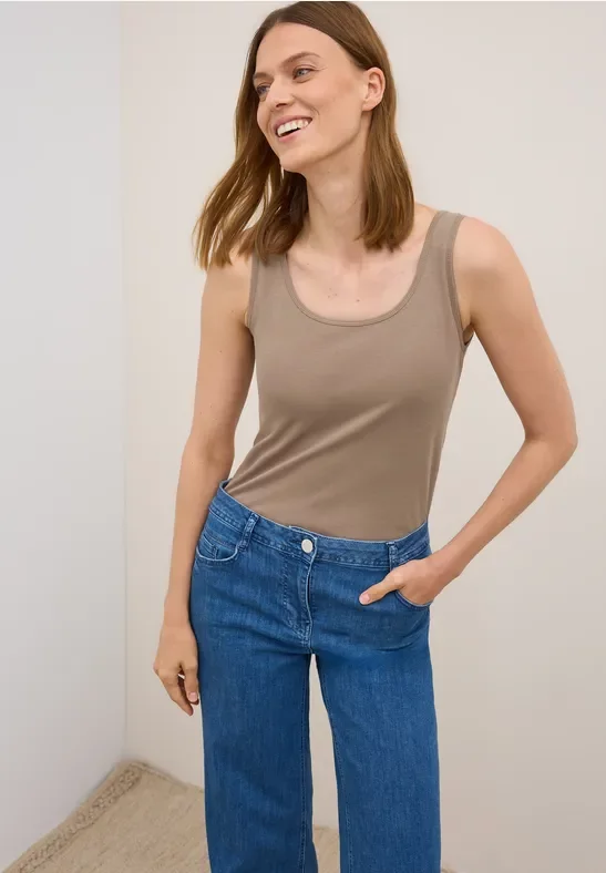 Cecil Damen Basic Top in Unifarbe in Braun, Gr: S