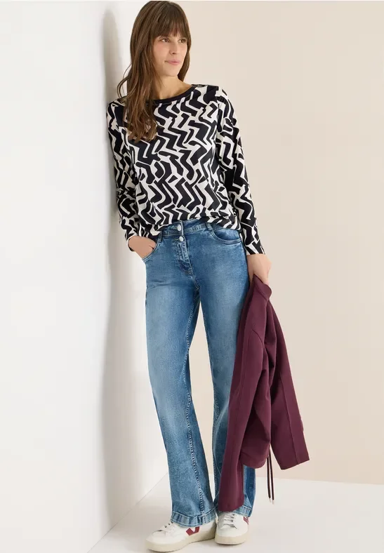 Cecil Damen Gemustertes Langarmshirt in Grau, Gr: XS