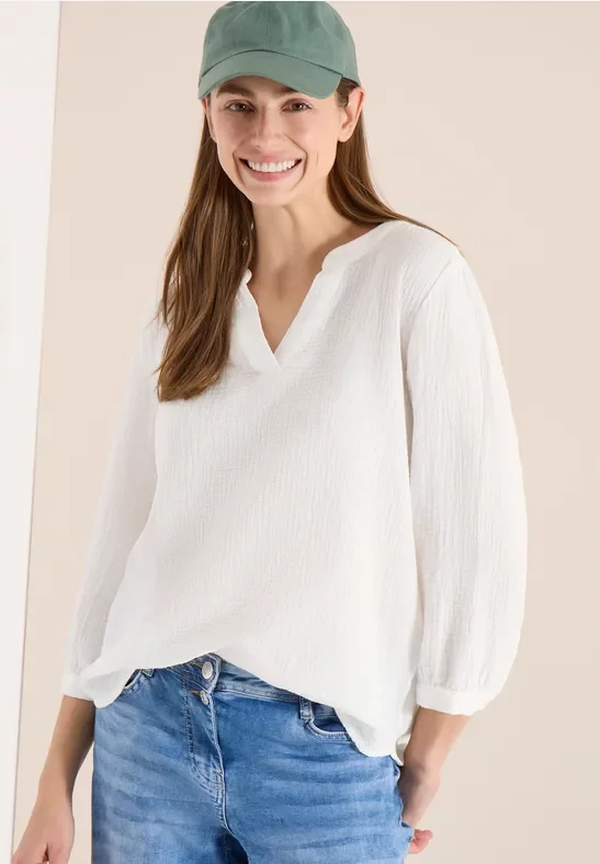 Cecil Damen 3/4-Arm Bluse in Musselin-Qualität in Weiß, Gr: L