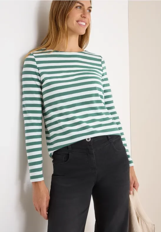 Cecil Damen Gestreiftes Basic Shirt in Grün, Gr: S