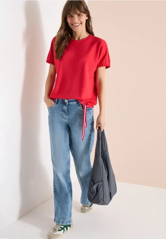 Cecil Damen T-Shirt mit Rundhals und Raffung in Rot, Gr: XS