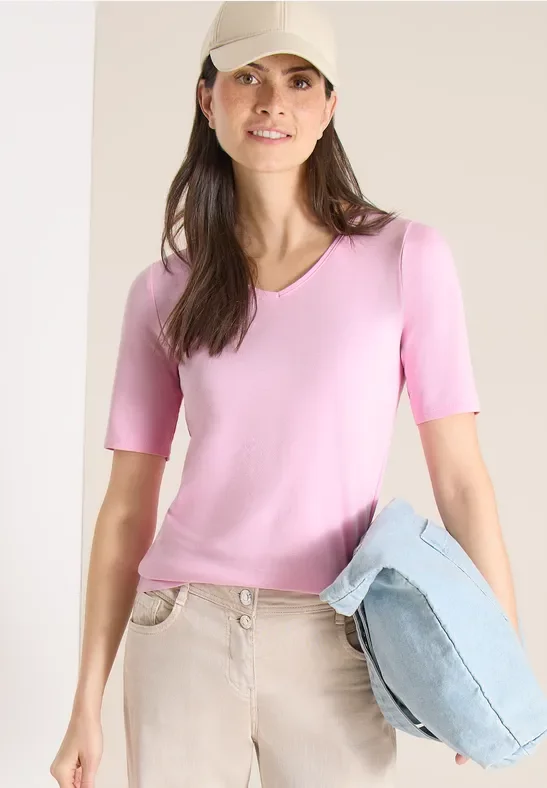 Cecil Damen Basic T-Shirt aus Baumwolle in Rosa, Gr: XS