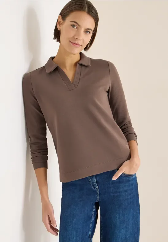 Cecil Damen Poloshirt in Unifarbe in Beige, Gr: M
