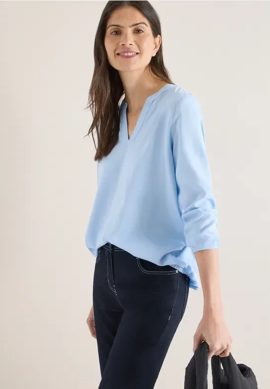 Thumbnail - Cecil Damen Bluse in Unifarbe in Blau, Gr: XXL