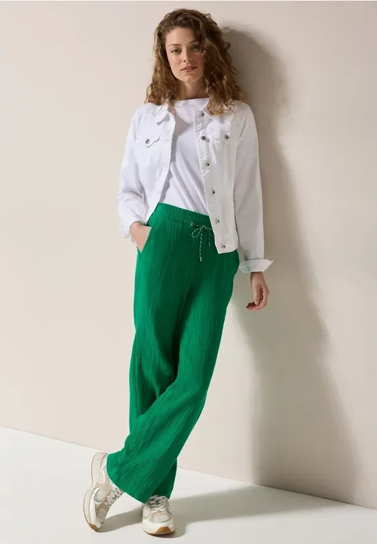 Cecil Damen Wide Leg Musselin Hose in Grün, Gr: M