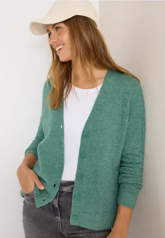 Thumbnail - Cecil Damen Cardingan mit Strickdetails in Grün, Gr: 3XL