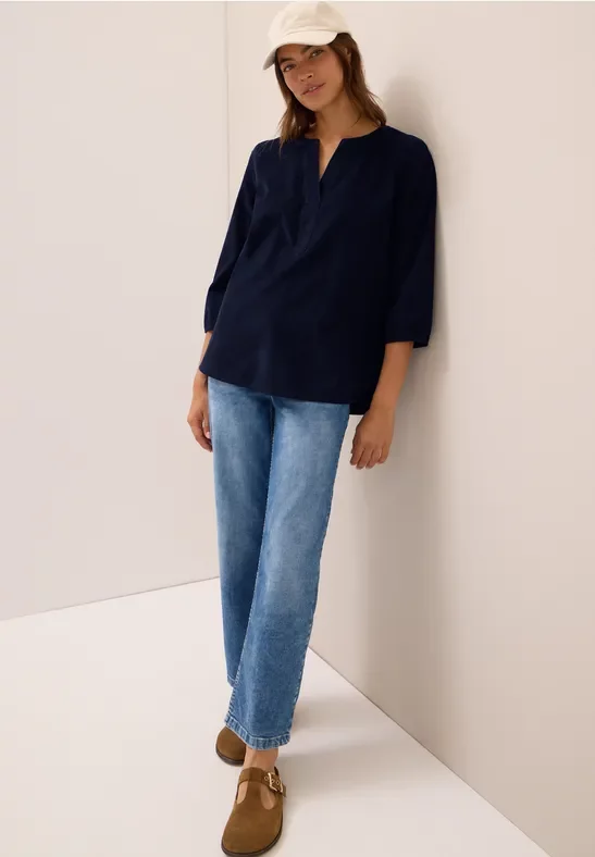 Thumbnail - Cecil Damen Split Neck Cordbluse in Blau, Gr: S